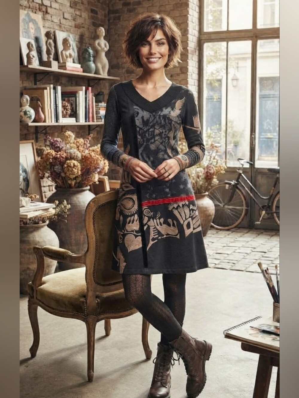DESIGUAL Robe artistique manches longues imprimé géométrique & graphique